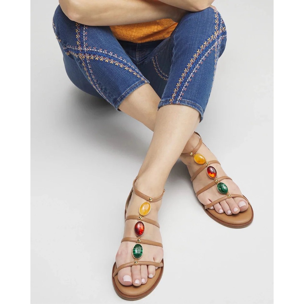 Chico's Tan Embellished Flat Sandals‎ Women's Size 8.5M Tan